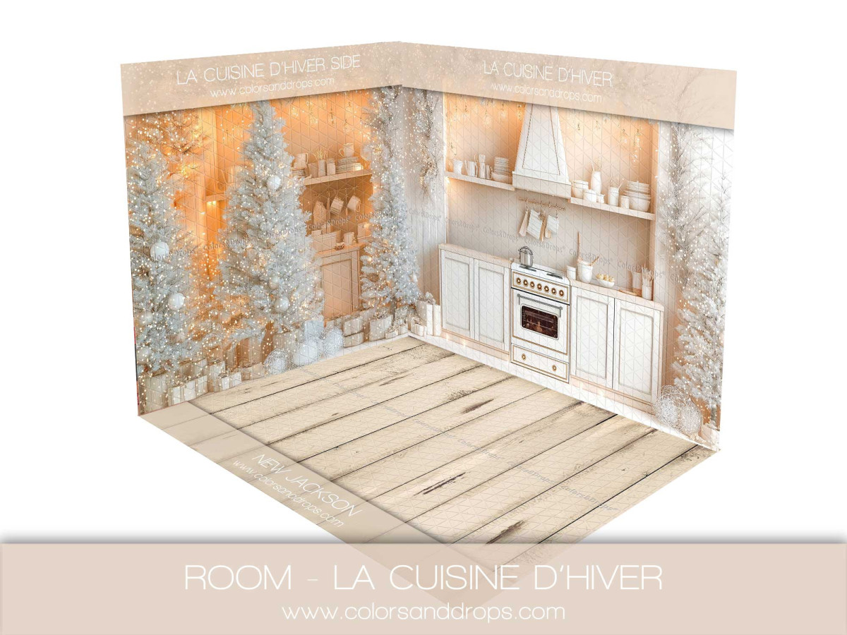 Christmas corner photo backdrop La Cuisine D'Hiver – white winter kitchen | Colors&Drops