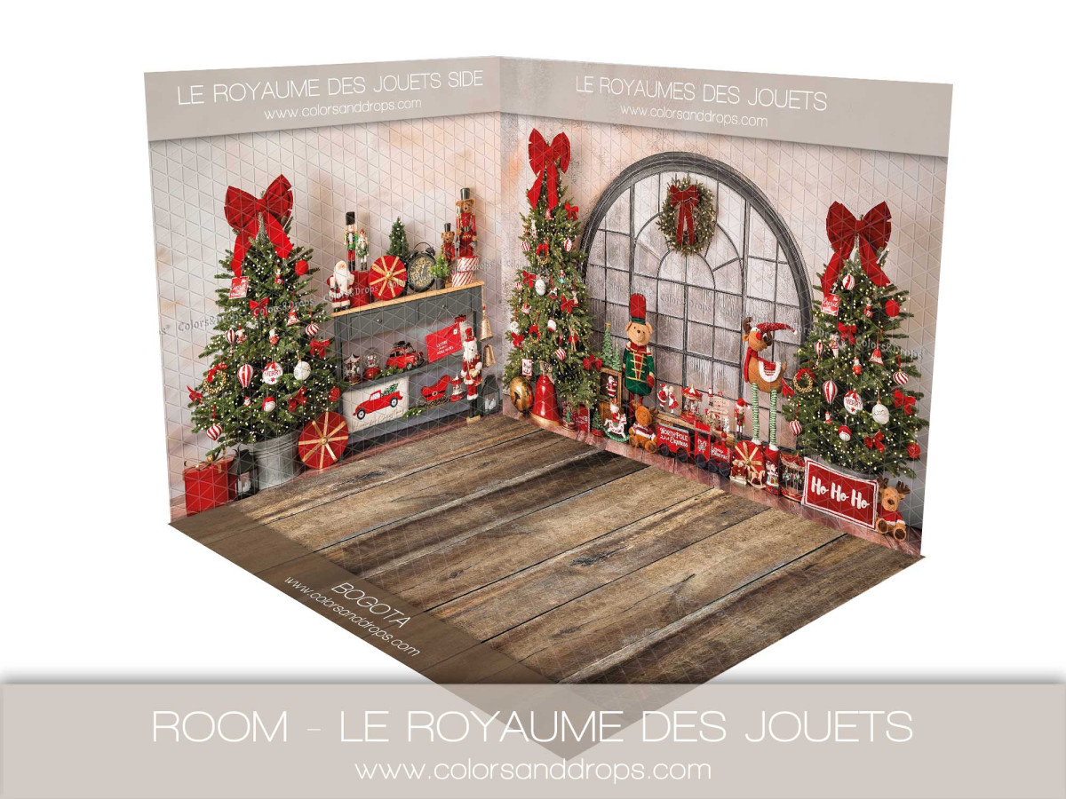 Fondo fotográfico de esquina de Navidad Le Royaume des Jouets – reino de juguetes y abetos | Colors&Drops