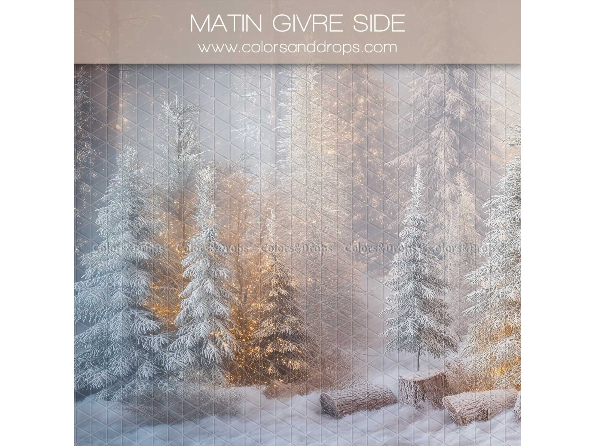 Christmas side photo backdrop Matin Givre Side – bluish frosty fir forest | Colors&Drops