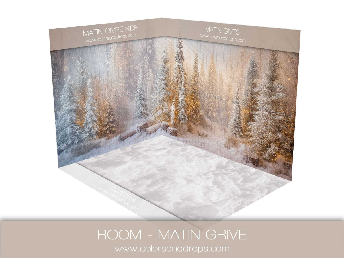 Christmas corner photo backdrop Matin Givre – frosty snowy forest | Colors&Drops