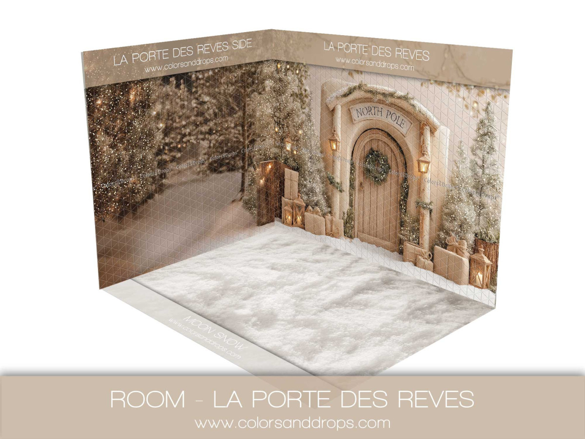 Christmas corner photo backdrop La Porte des Reves – snowy North Pole door | Colors&Drops