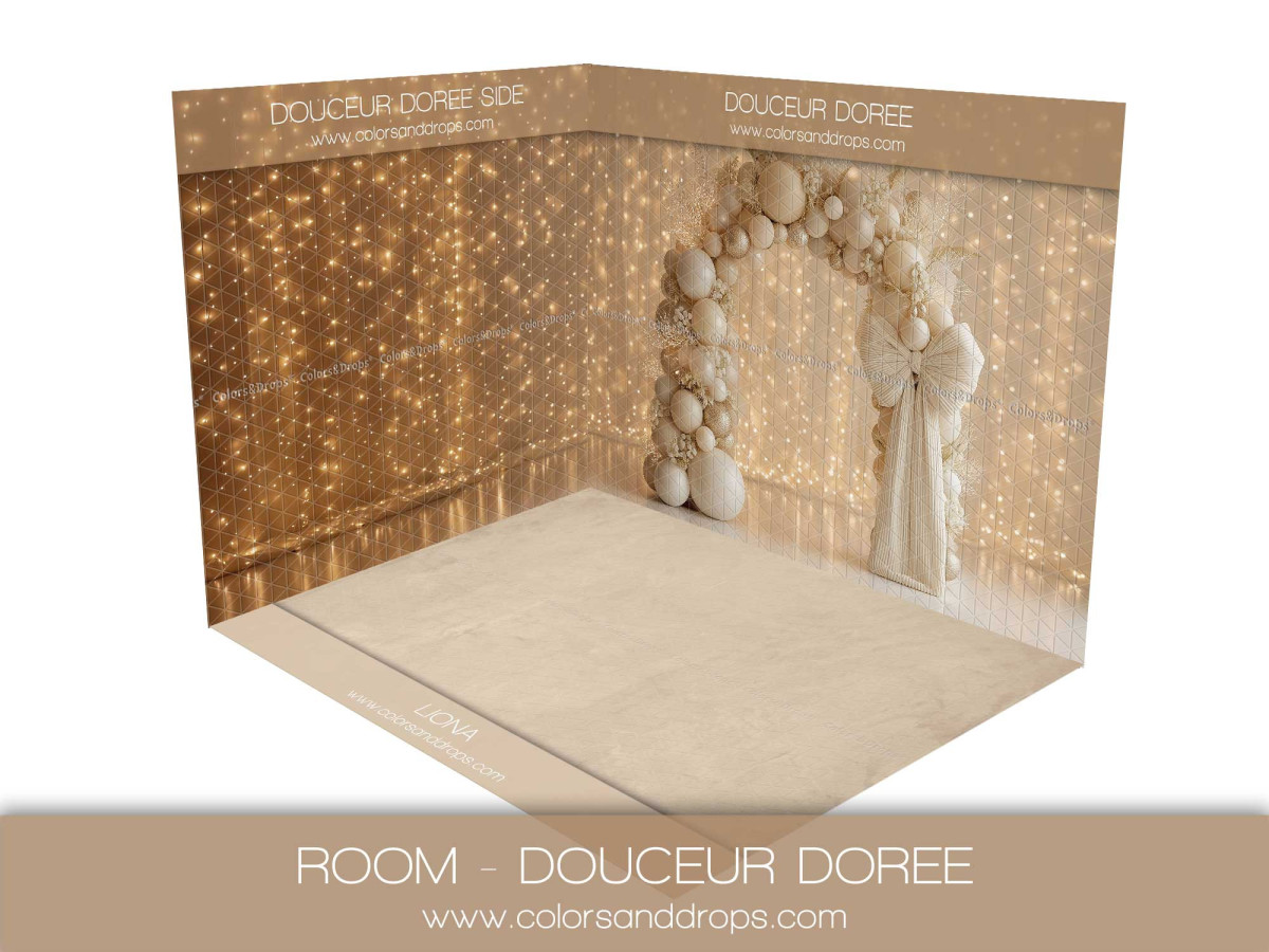 Christmas corner photo backdrop Douceur Doree – balloon arch and light curtain | Colors&Drops