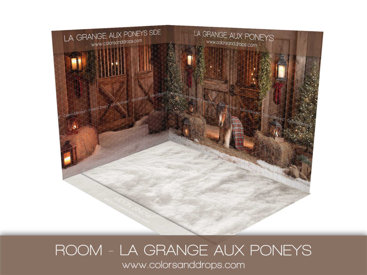 Fond photo d'angle de Noël La Grange aux Poneys – grange aux poneys enneigée | Colors&Drops