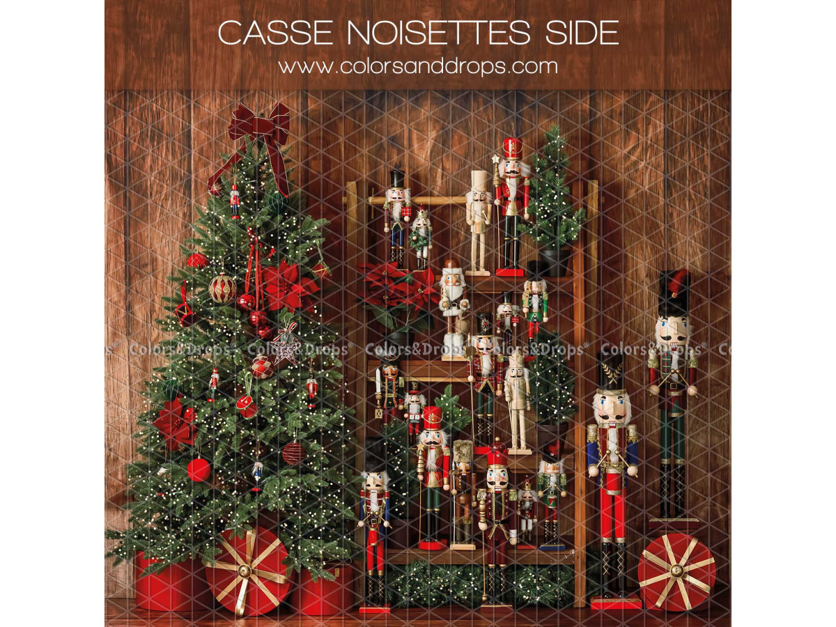 Fond photo latéral de Noël Casse Noisettes Side – sapin et étagère de casse-noisettes | Colors&Drops