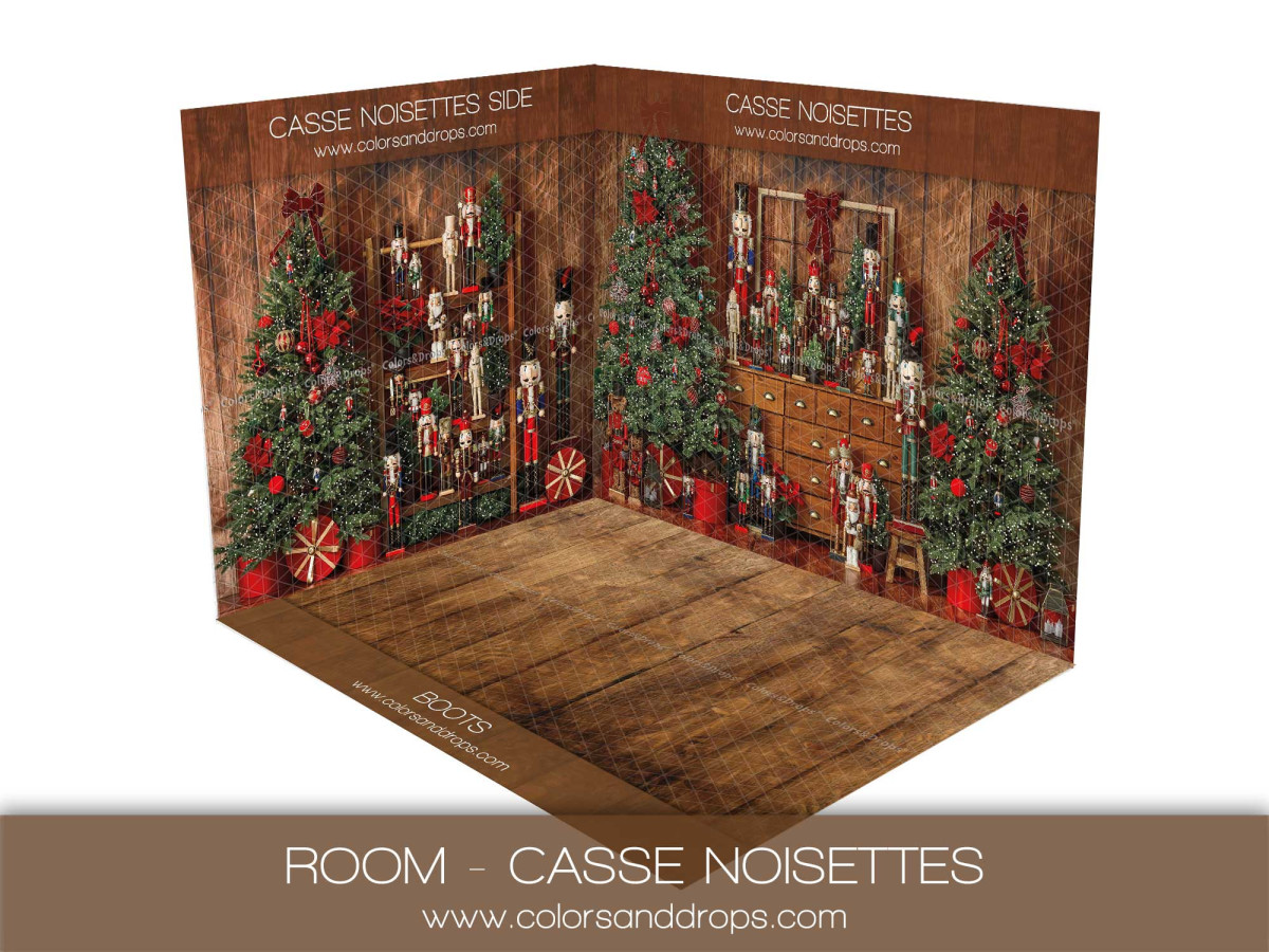 Fond photo d'angle de Noël Room Casse Noisettes – casse-noisettes et sapins | Colors&Drops