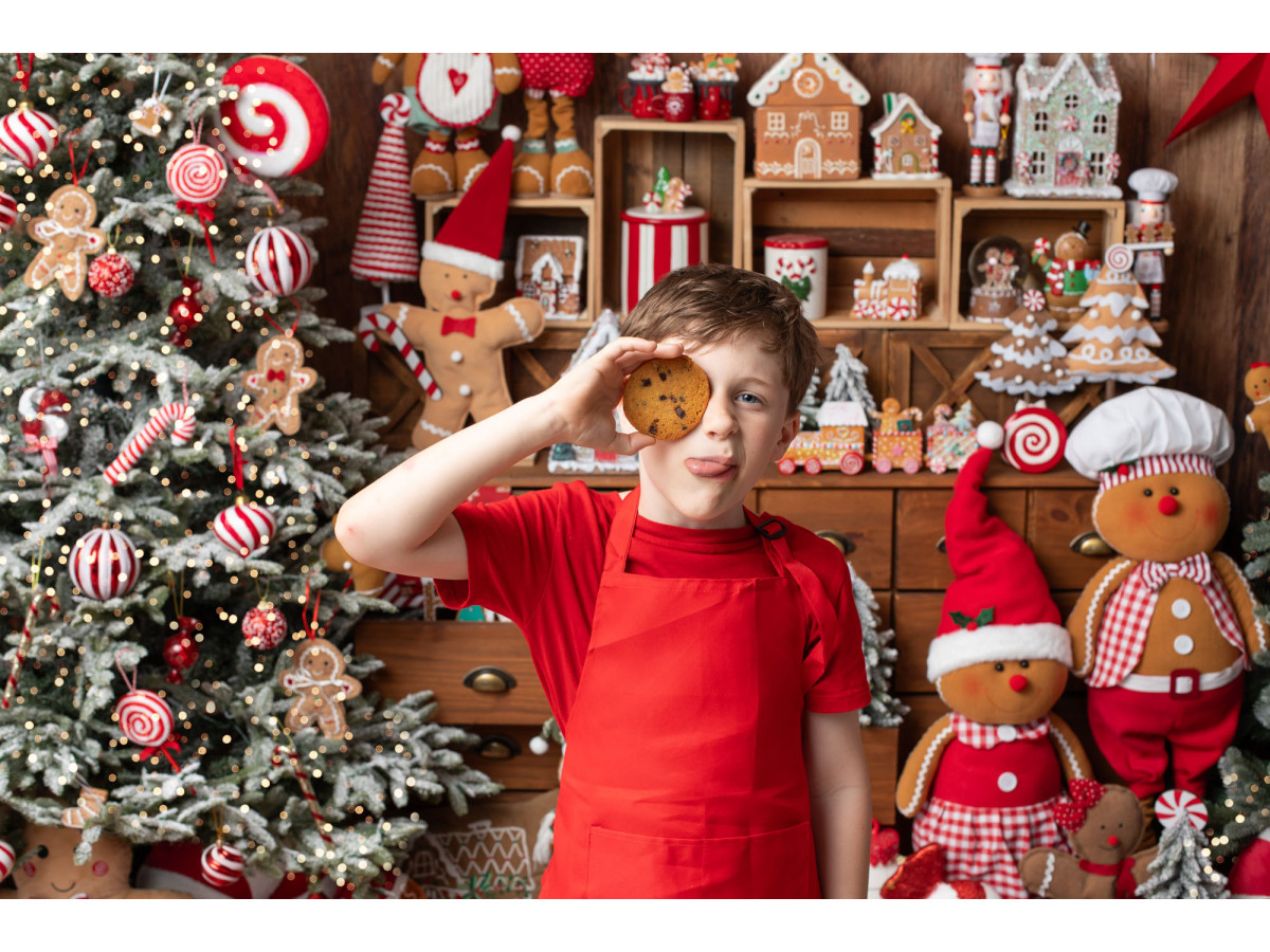 Fondo fotográfico de Navidad La Fabrique des Pains D'Epices – fábrica de pan de jengibre sobre pared de madera | Colors&Drops