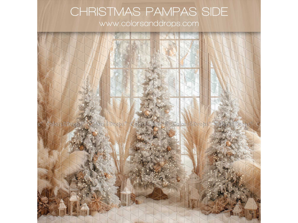 Fondo fotográfico lateral Christmas Pampas Side – abetos blancos y pampa frente a ventana | Colors&Drops