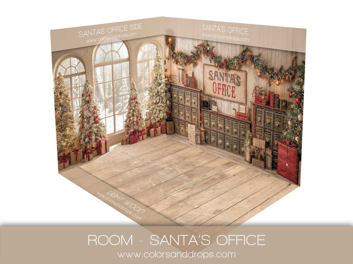 Fond photo d'angle de Noël Santa’s Office – bureau du Père Noël | Colors&Drops