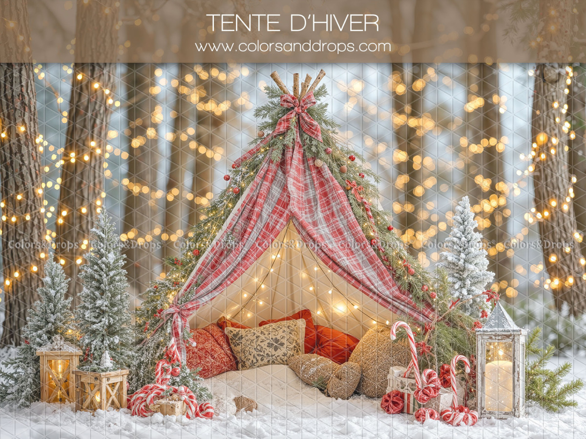 Fond photo de Noël Tente D'Hiver – tente écossaise d'hiver en forêt illuminée | Colors&Drops