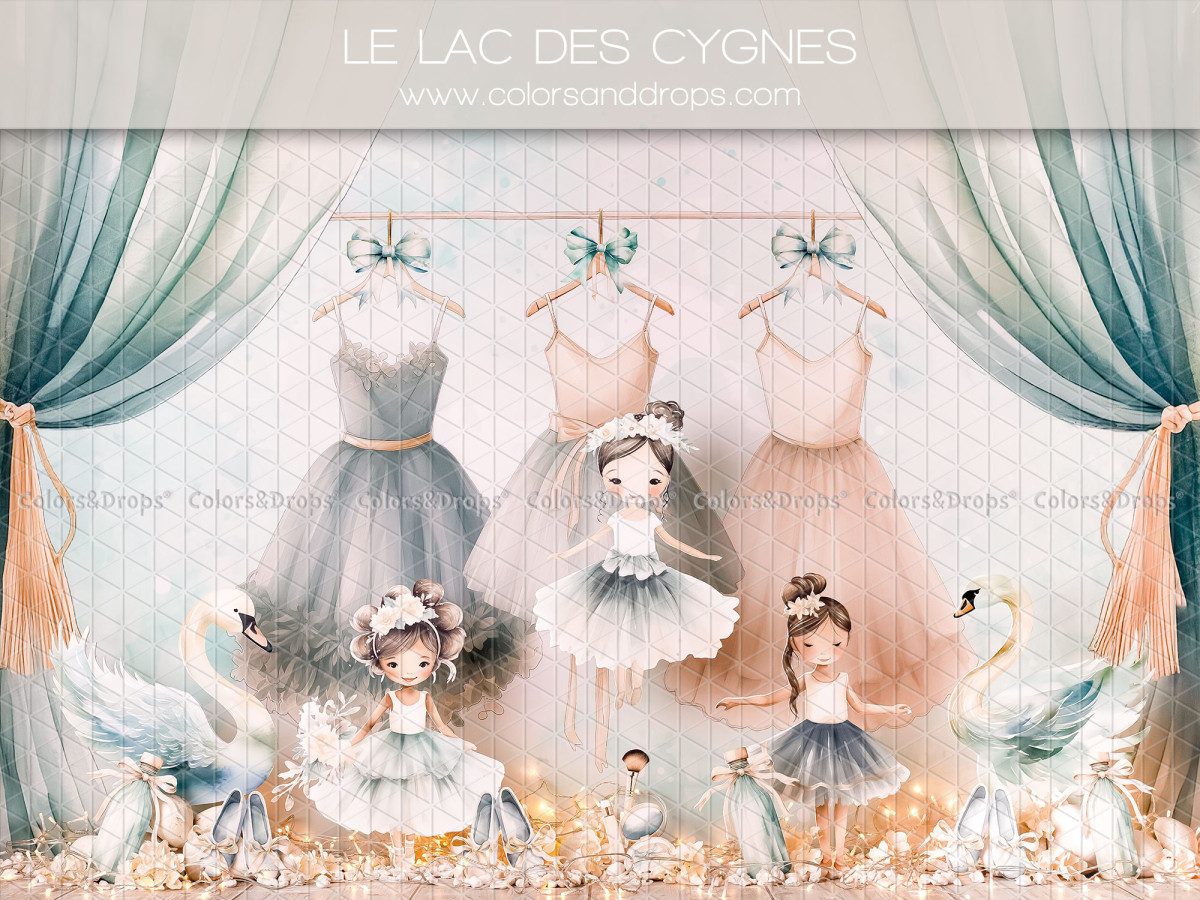 Fondo fotográfico de bebé y smash cake Le Lac des Cygnes – lago de los cisnes con tutús y bailarinas | Colors&Drops