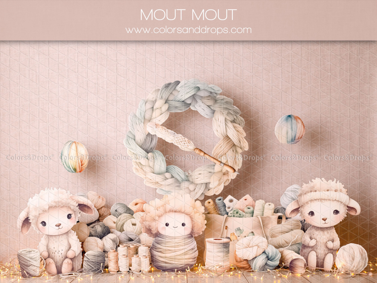 Baby & cake smash photo backdrop Mout Mout – plush sheep with braided wreath | Colors&Drops