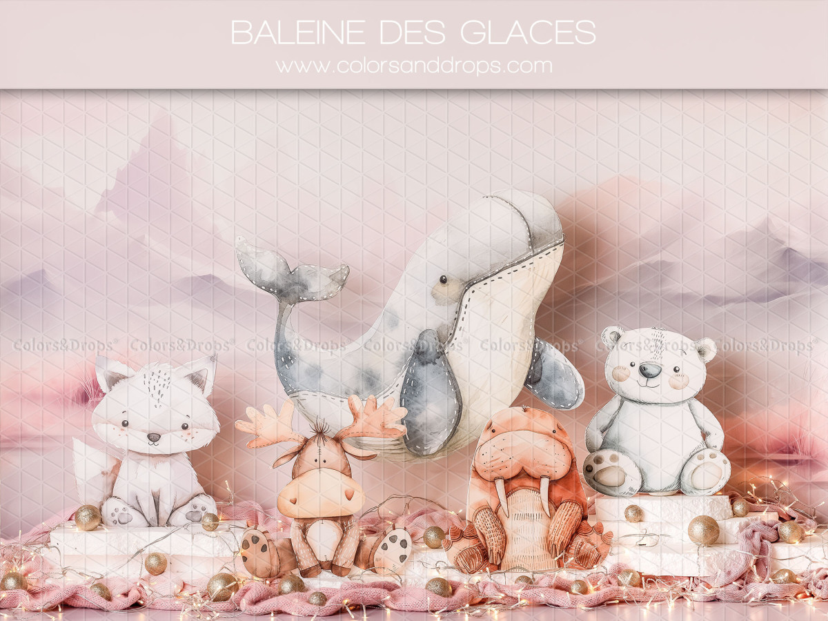 Baby & cake smash photo backdrop Baleine des Glaces – pastel whale and polar animals | Colors&Drops