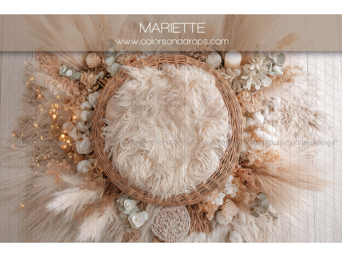 Newborn photo backdrop Mariette – wicker nest with fur and pampas | Colors&Drops