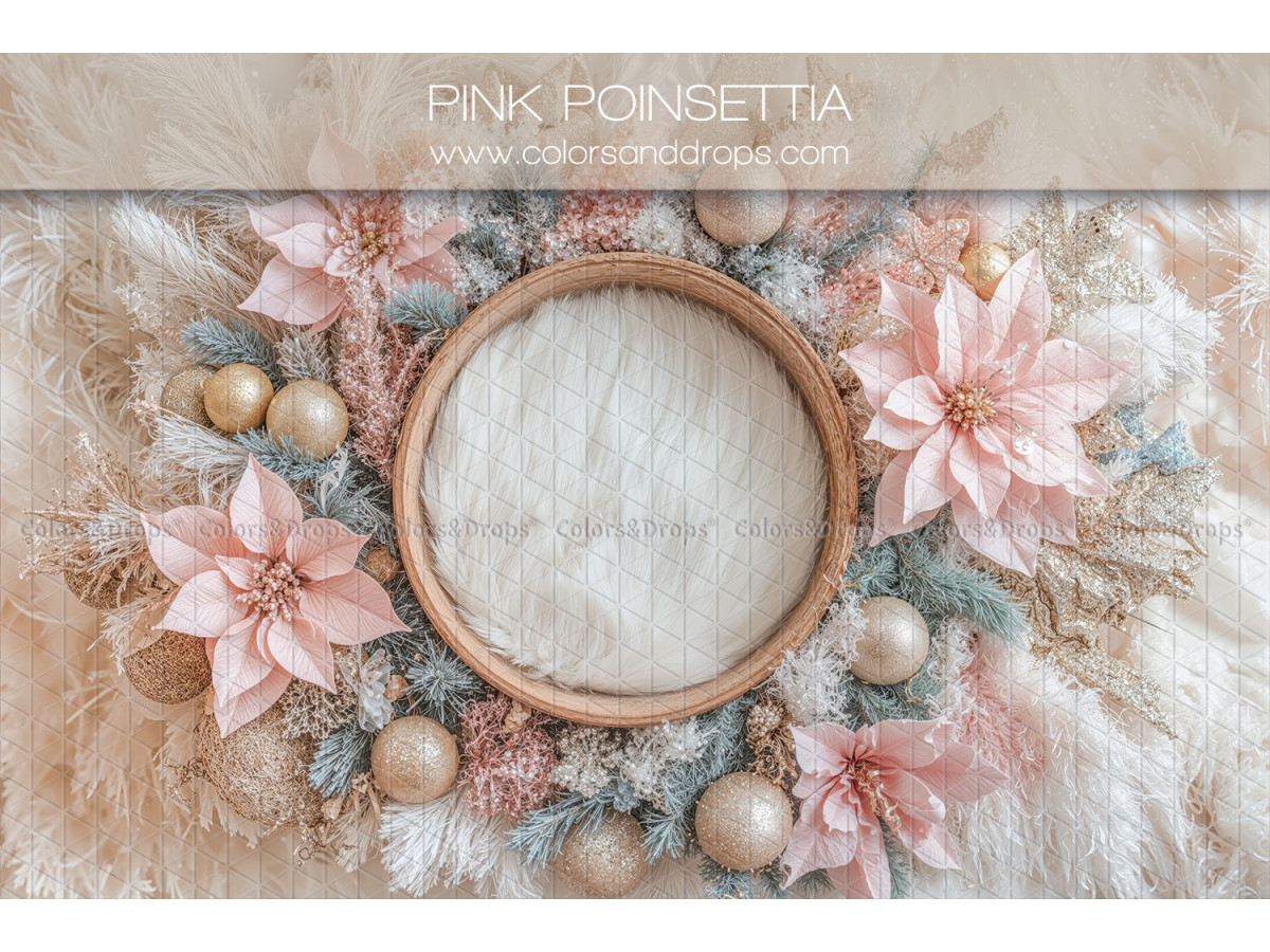 Fondo fotográfico de recién nacido Pink Poinsettia – cesta de madera con flores de pascua rosas | Colors&Drops