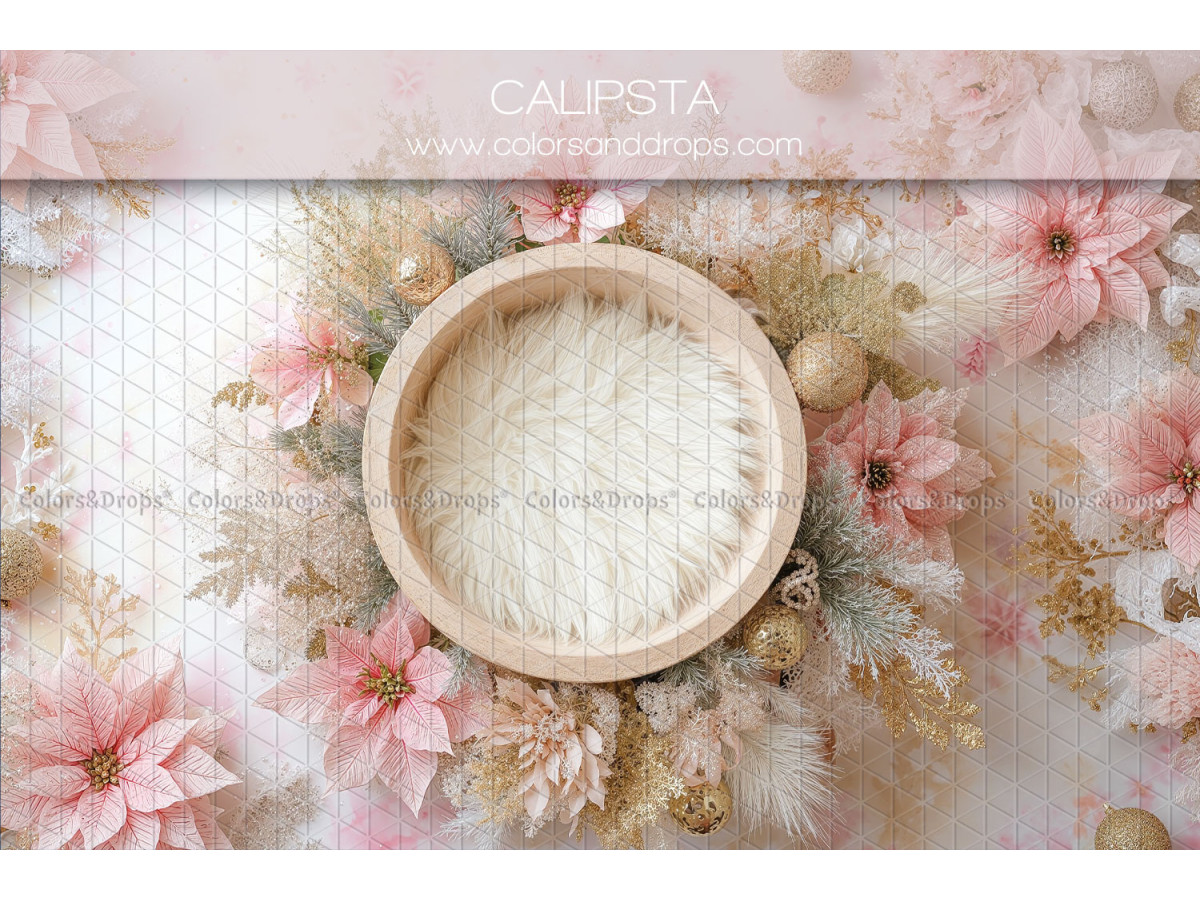 Newborn photo backdrop Calipsta – wooden basket with pink flowers | Colors&Drops