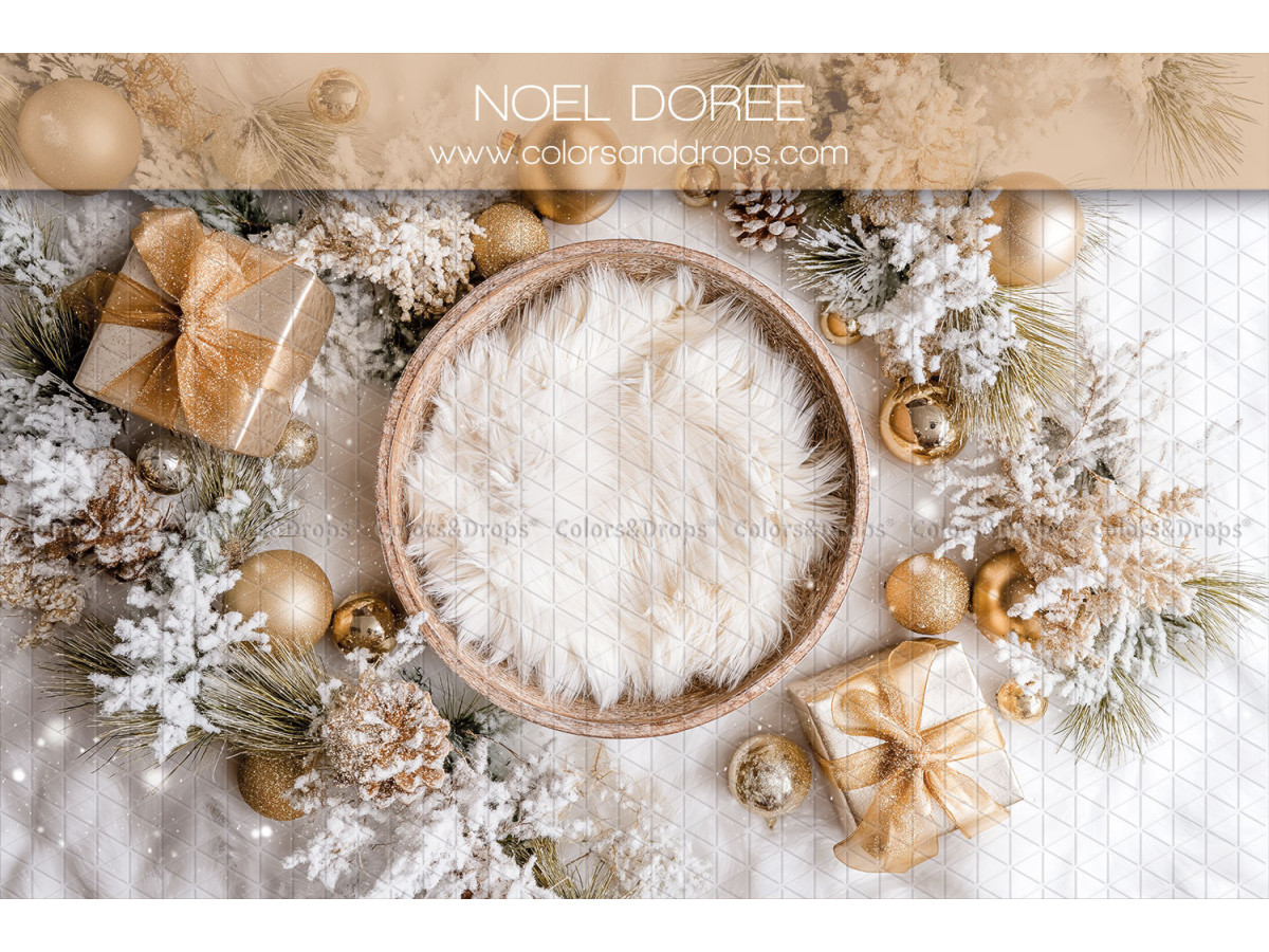Fondo fotográfico de recién nacido Noel Doree – nido de piel con regalos y abeto helado | Colors&Drops