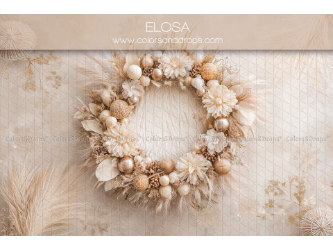 Fondo fotográfico de recién nacido Elosa – corona de flores secas y bolas doradas | Colors&Drops