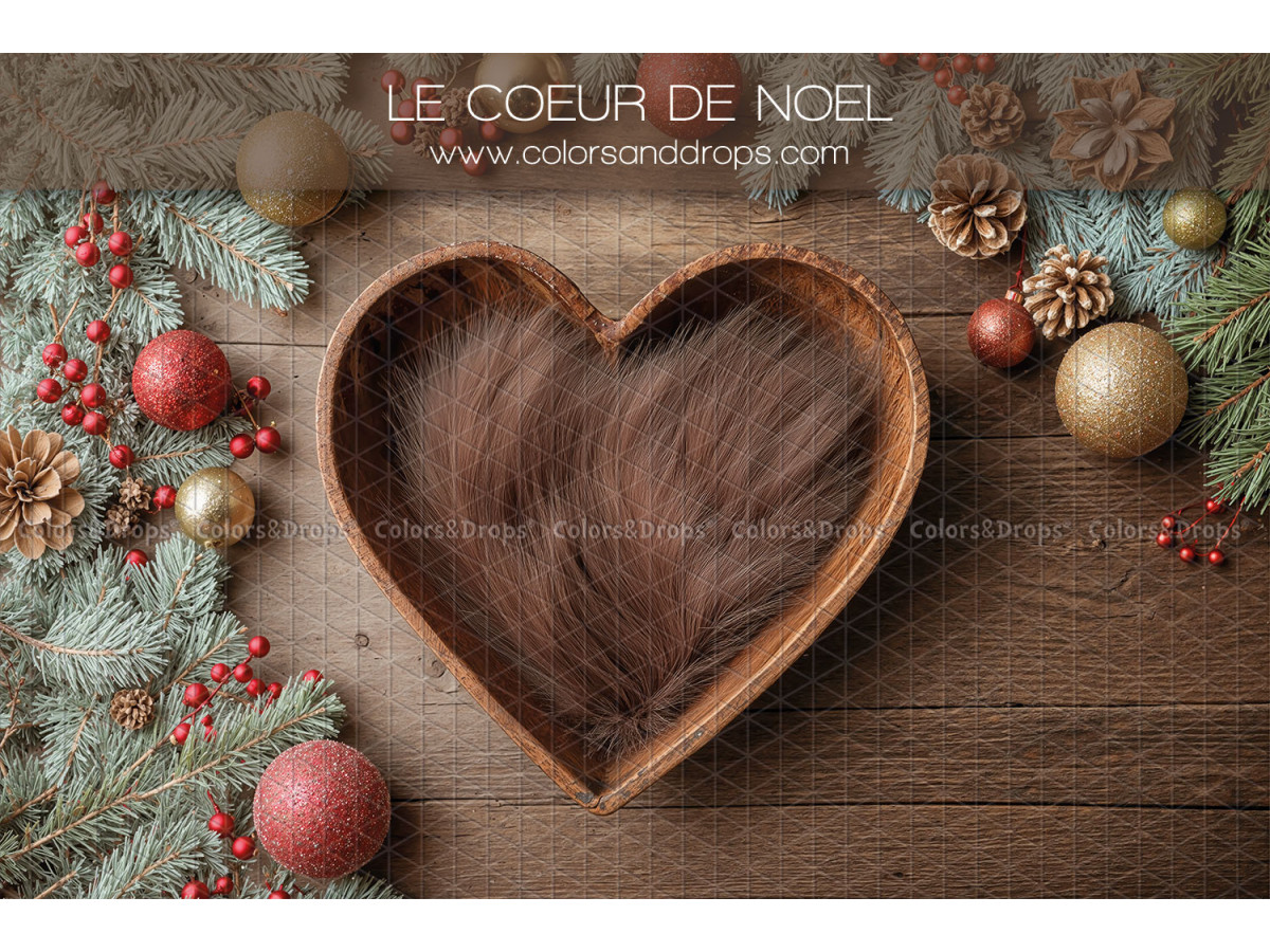 Newborn photo backdrop Le Coeur de Noel – heart-shaped bowl with brown fur | Colors&Drops