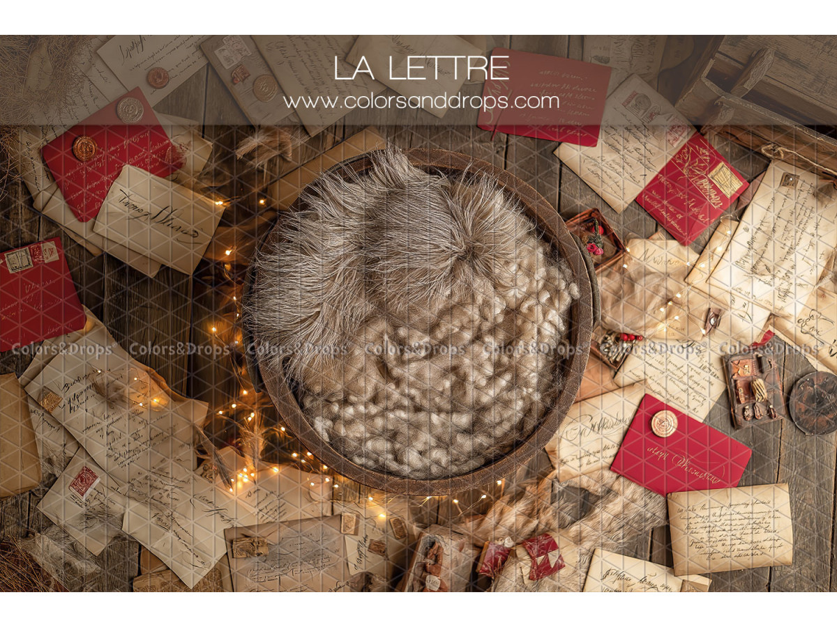 Fondo fotográfico de recién nacido La Lettre – nido de piel con cartas y sobres | Colors&Drops