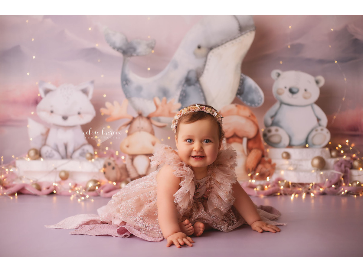 Baby & cake smash photo backdrop Baleine des Glaces – pastel whale and polar animals | Colors&Drops