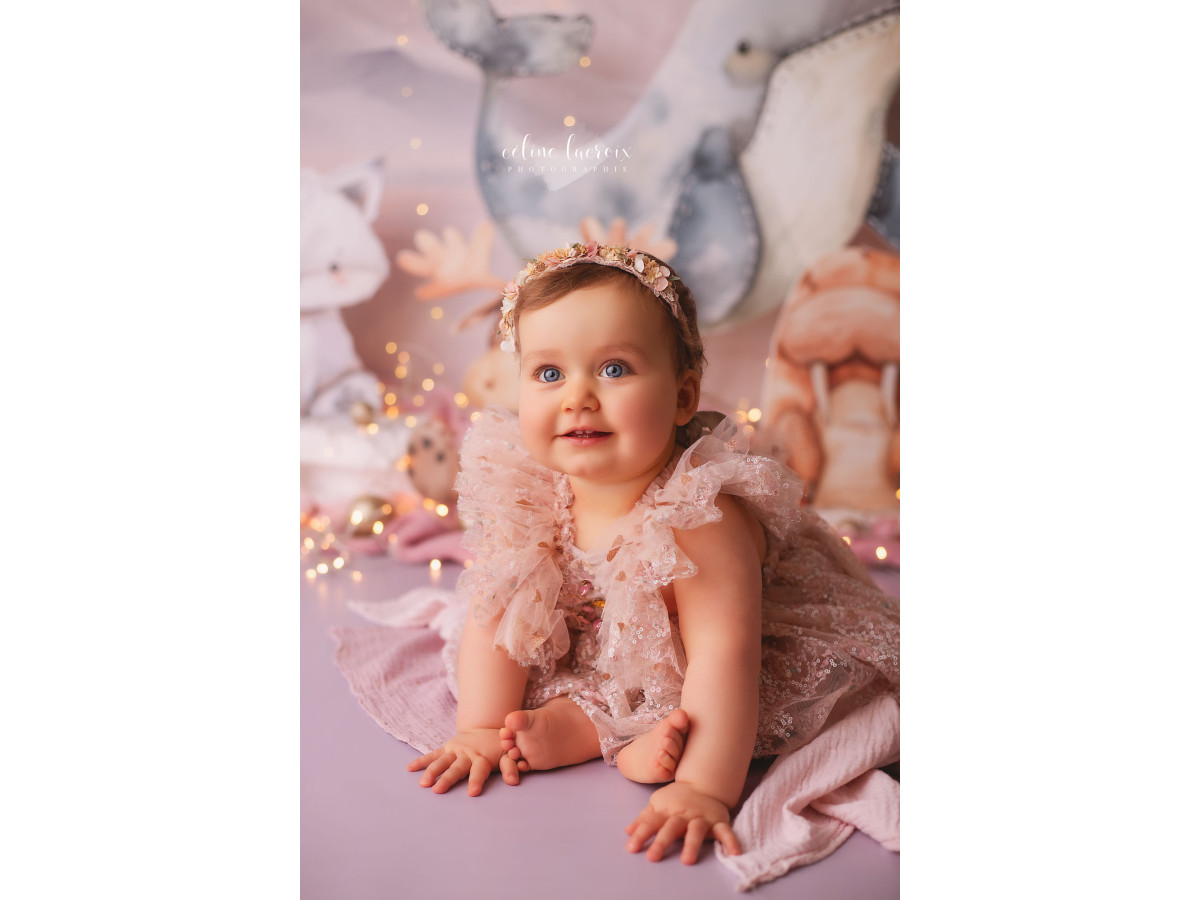 Baby & cake smash photo backdrop Baleine des Glaces – pastel whale and polar animals | Colors&Drops