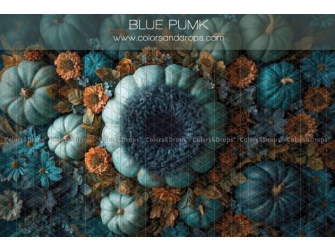 Fond photo nouveau-né Blue Pumpk – nid en fourrure bleue avec citrouilles bleues | Colors&Drops