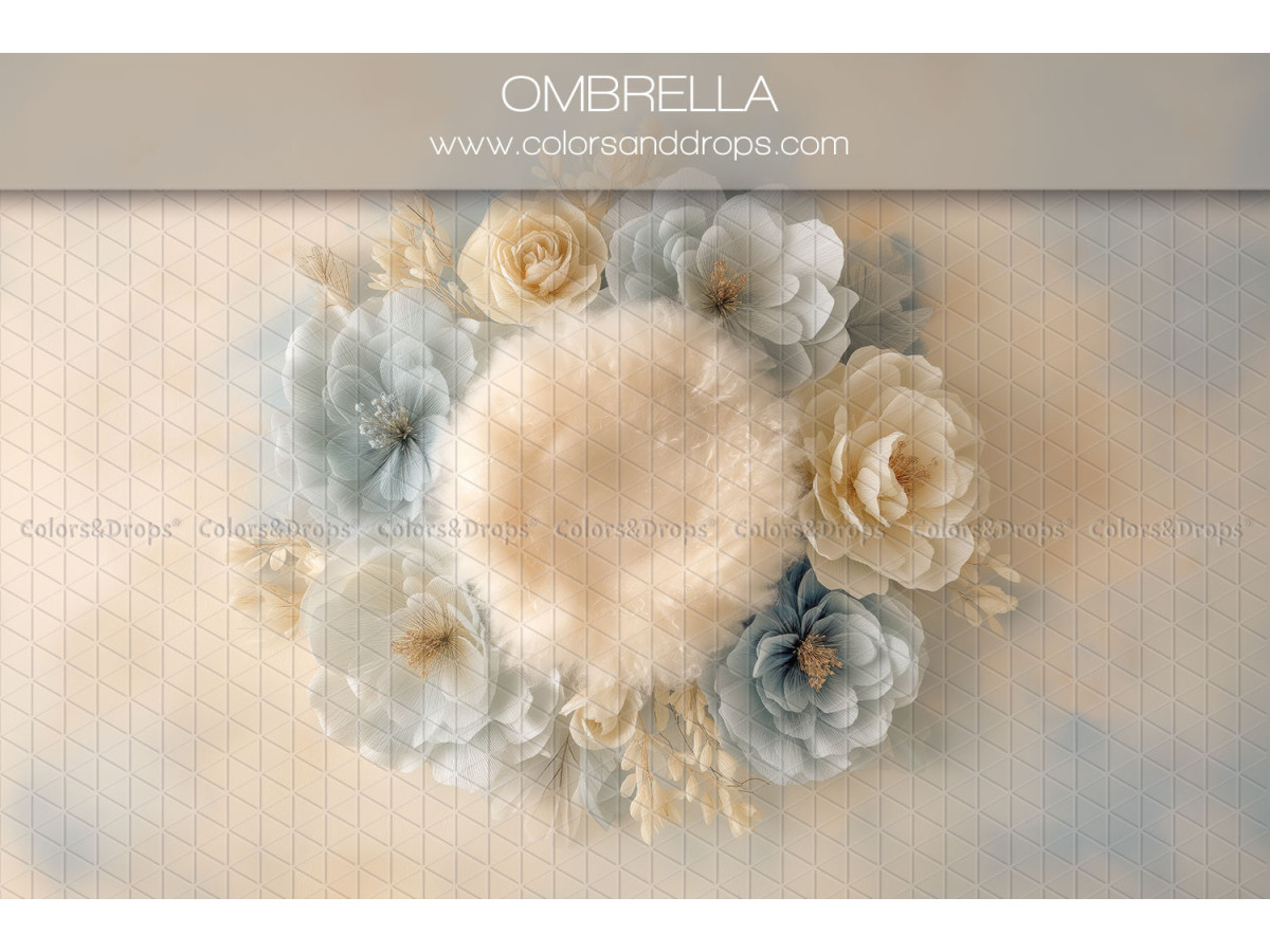 Newborn photo backdrop Ombrella – fur nest with cream and blue flowers | Colors&Drops