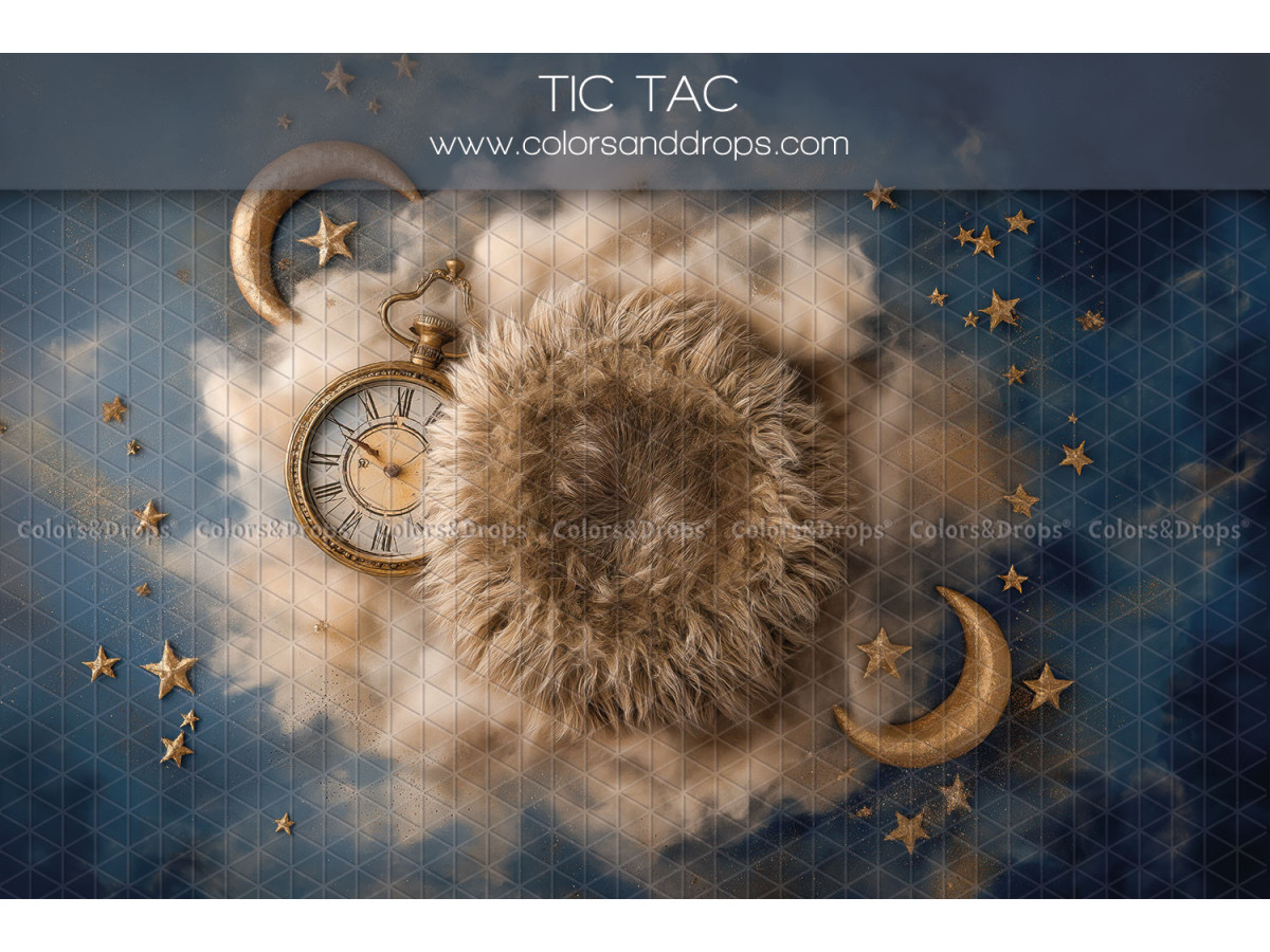 Newborn photo backdrop Tictac – fur nest with clocks and moons | Colors&Drops