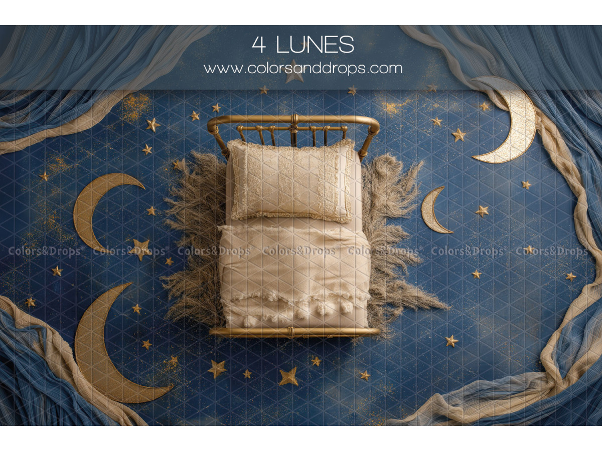 Newborn photo backdrop 4 Lunes – metal bed with four golden moons | Colors&Drops