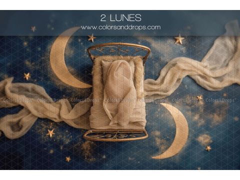 Fond photo nouveau-né 2 Lunes – lit en métal avec deux lunes et voile | Colors&Drops