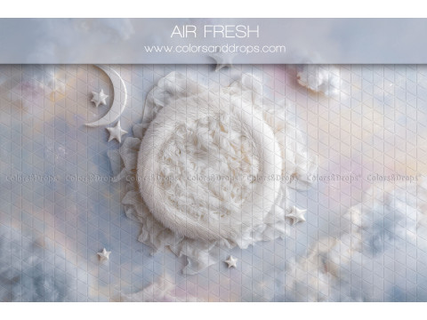 Fondo fotográfico de recién nacido Air Fresh – nido de piel blanca con luna y nubes | Colors&Drops