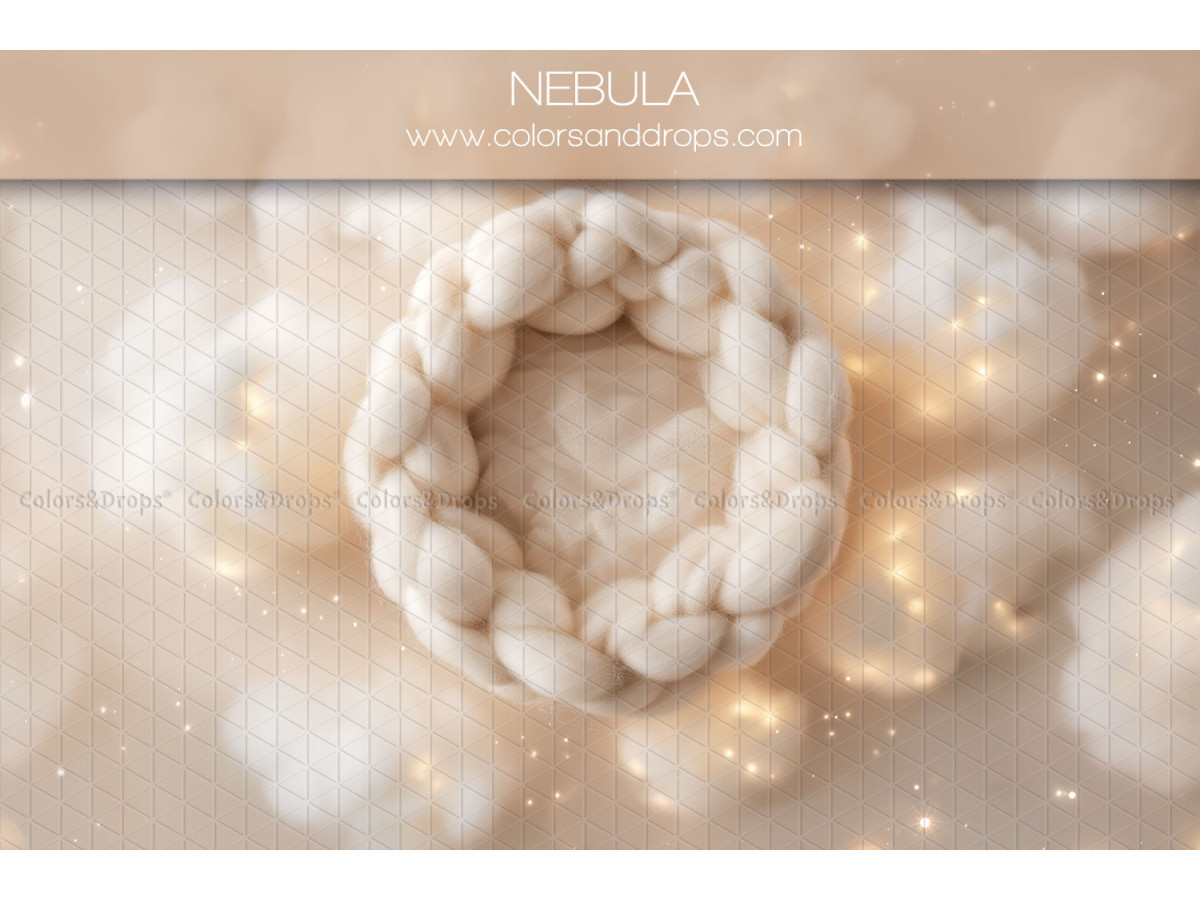 Newborn photo backdrop Nebula – braided wool cushion on glowing clouds | Colors&Drops