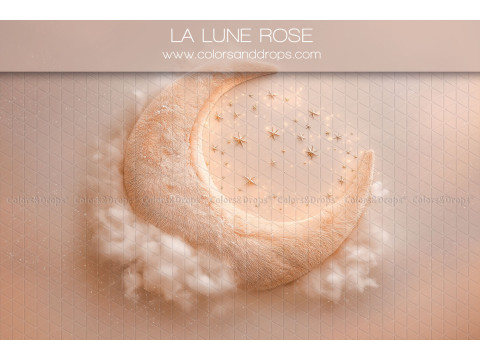 Fond photo nouveau-né La Lune Rose – lune rose en fourrure avec nuages | Colors&Drops
