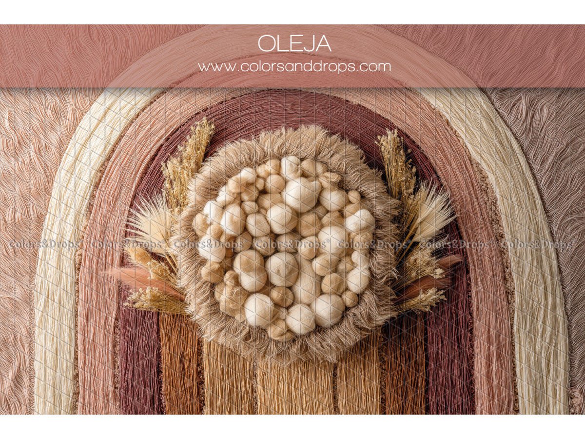 Newborn photo backdrop Oleja – textile rainbow with wool balls | Colors&Drops