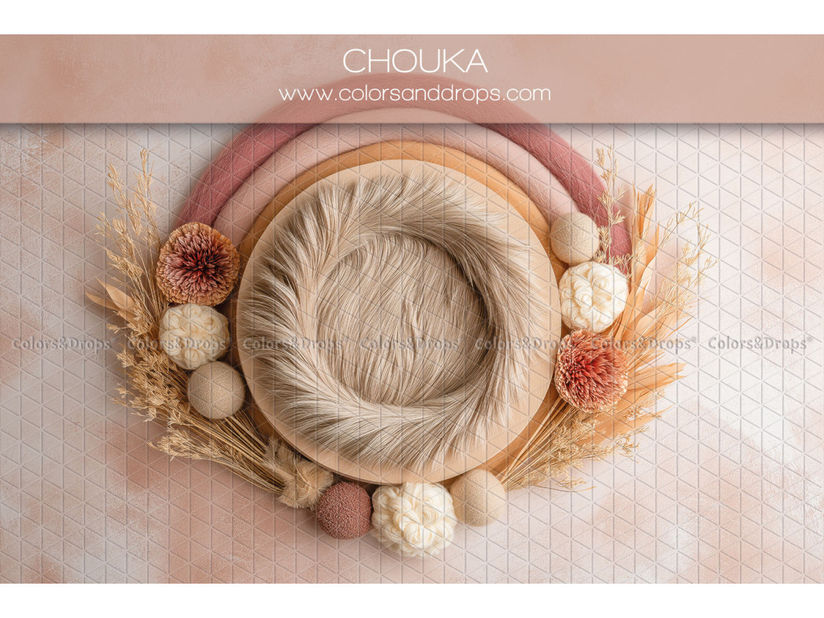 Newborn photo backdrop Chouka – rainbow with fur nest and dried flowers | Colors&Drops