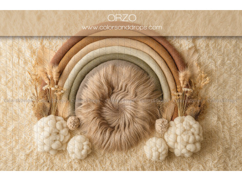 Fond photo nouveau-né Orzo – arc-en-ciel sauge avec nid en fourrure | Colors&Drops