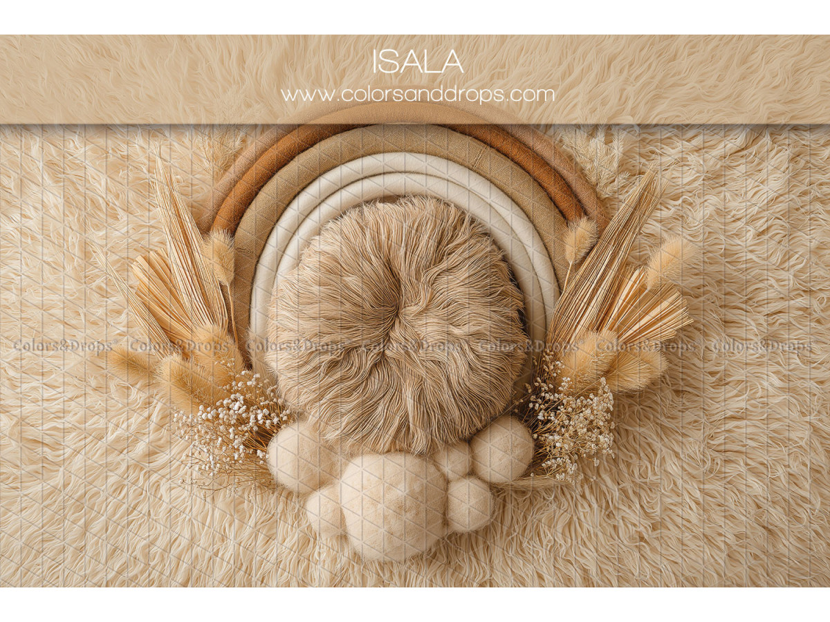 Newborn photo backdrop Isala – beige rainbow with fur nest | Colors&Drops