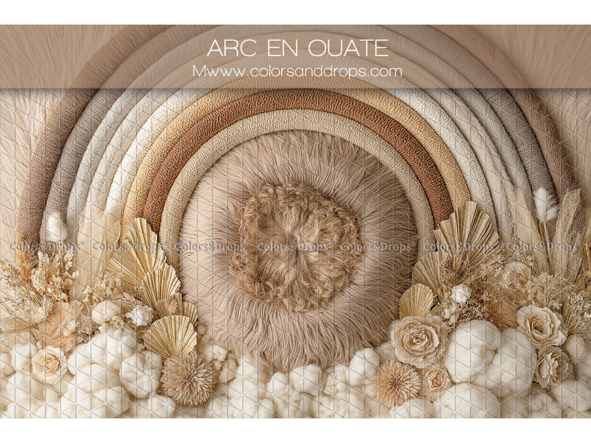 Newborn photo backdrop Arc en Ouate – padded rainbow with nest and flowers | Colors&Drops