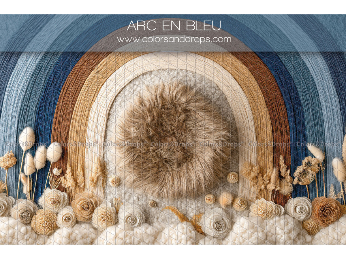 Fondo fotográfico de recién nacido Arc en Bleu – arcoíris azul con nido de piel y flores | Colors&Drops