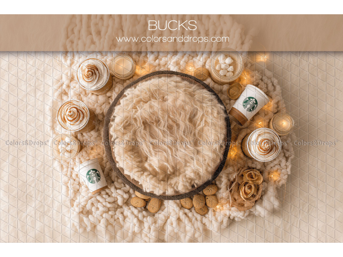 Newborn photo backdrop Bucks – fur nest with cupcakes and coffee cups | Colors&Drops