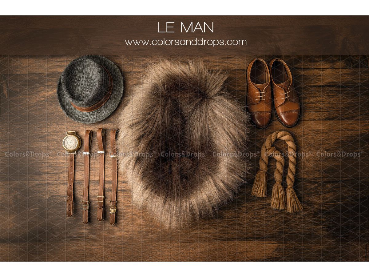 Newborn photo backdrop Le Man – fur nest with hat and men's shoes | Colors&Drops