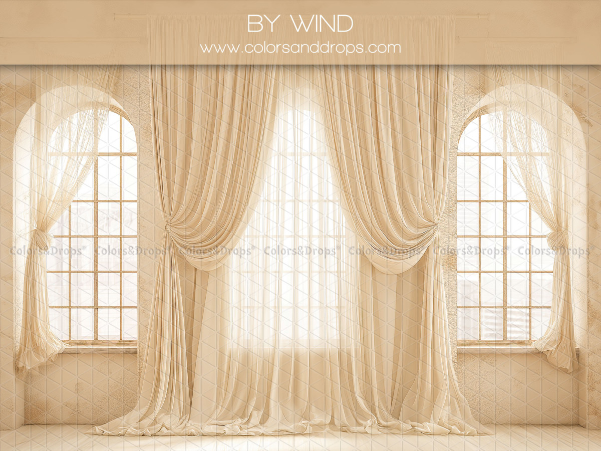 Fondo fotográfico de embarazo y retrato By Wind – cortinas crema con ventanas arqueadas | Colors&Drops