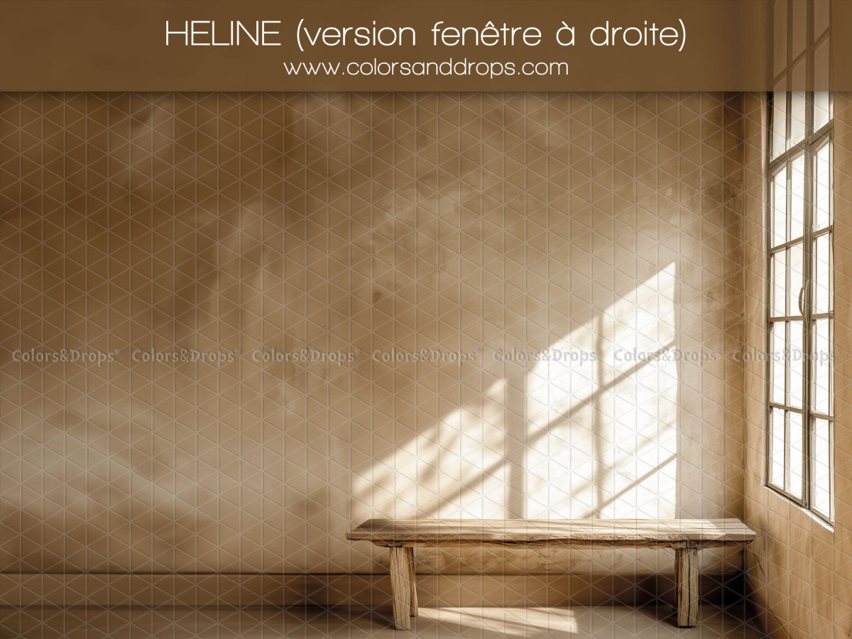Fond photo beige texturé Heline – mur texturé ensoleillé avec banc et fenêtre à droite | Colors&Drops