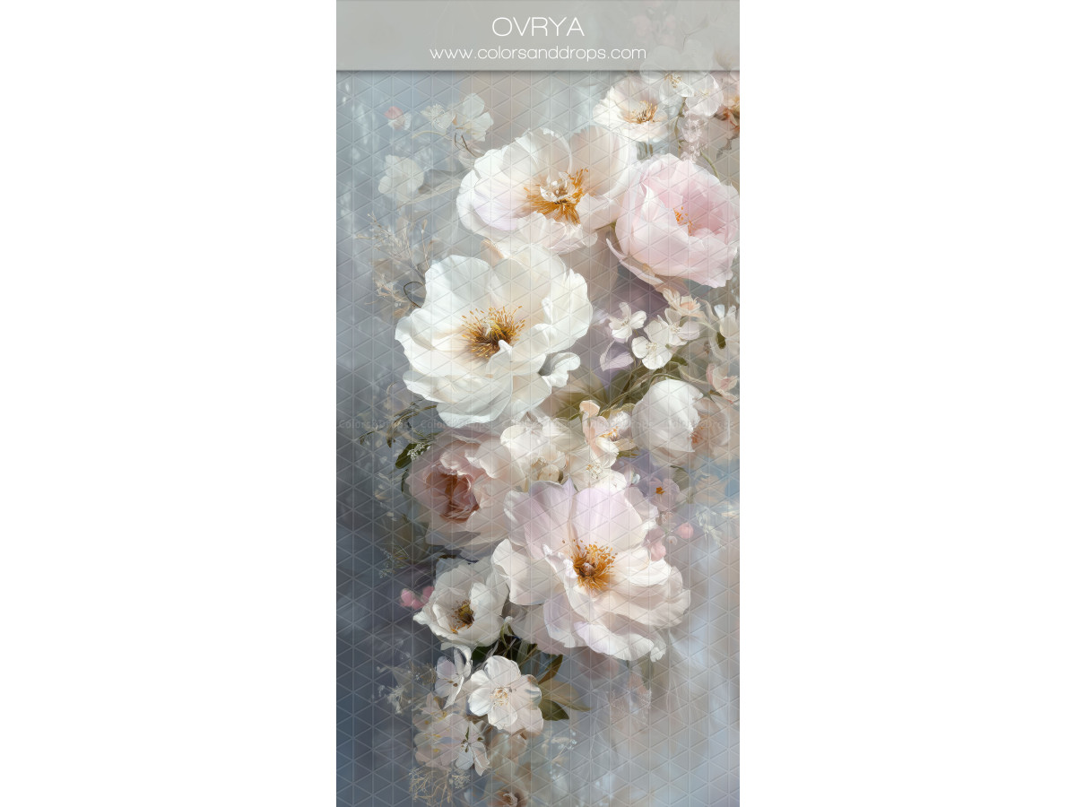White textured photo backdrop & floor Ovrya – painted white and pink roses on grey background | Colors&Drops