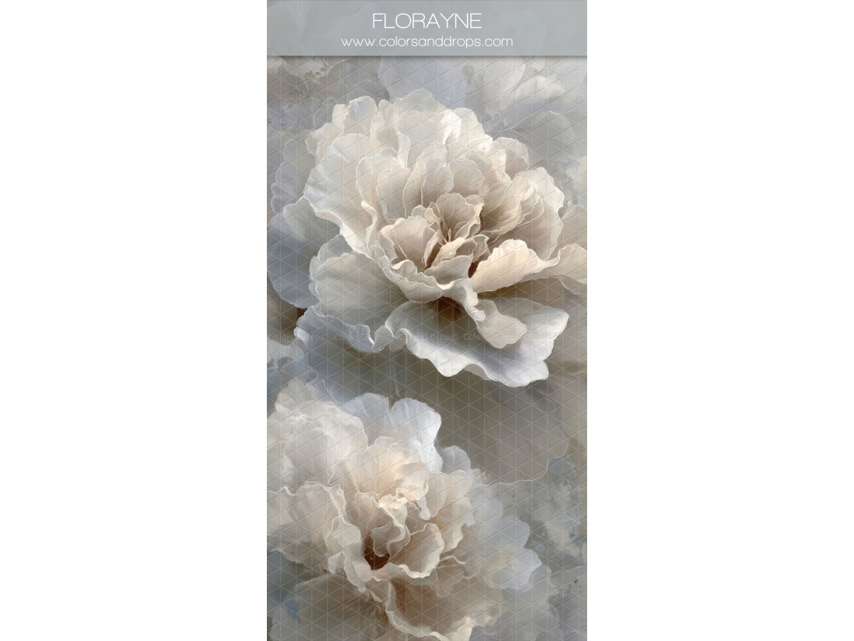 Cream textured photo backdrop & floor Florayne – large painted cream flowers on grey background | Colors&Drops