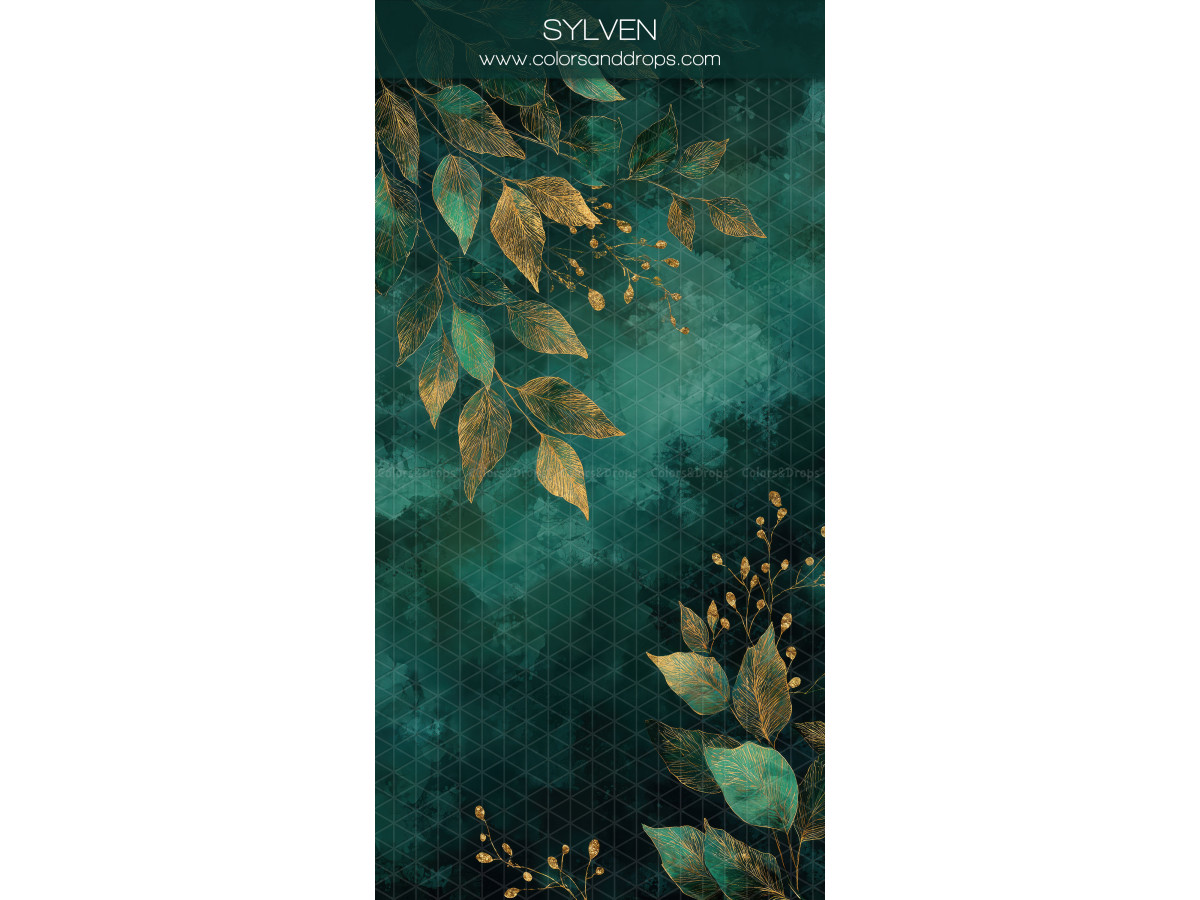 Fond photo vert émeraude texturé Sylven – feuilles dorées sur fond vert émeraude | Colors&Drops