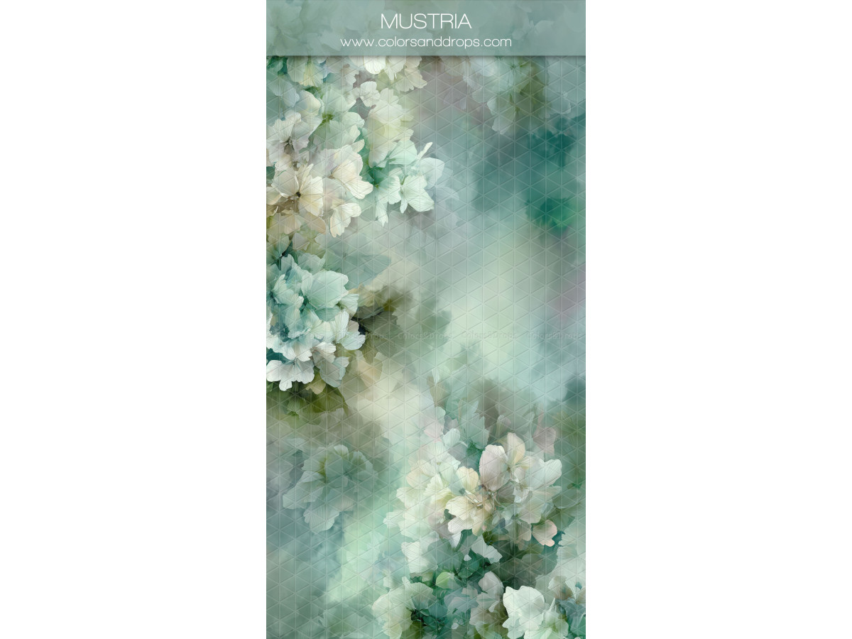 Green textured photo backdrop & floor Mustria – painted white flowers on green background | Colors&Drops