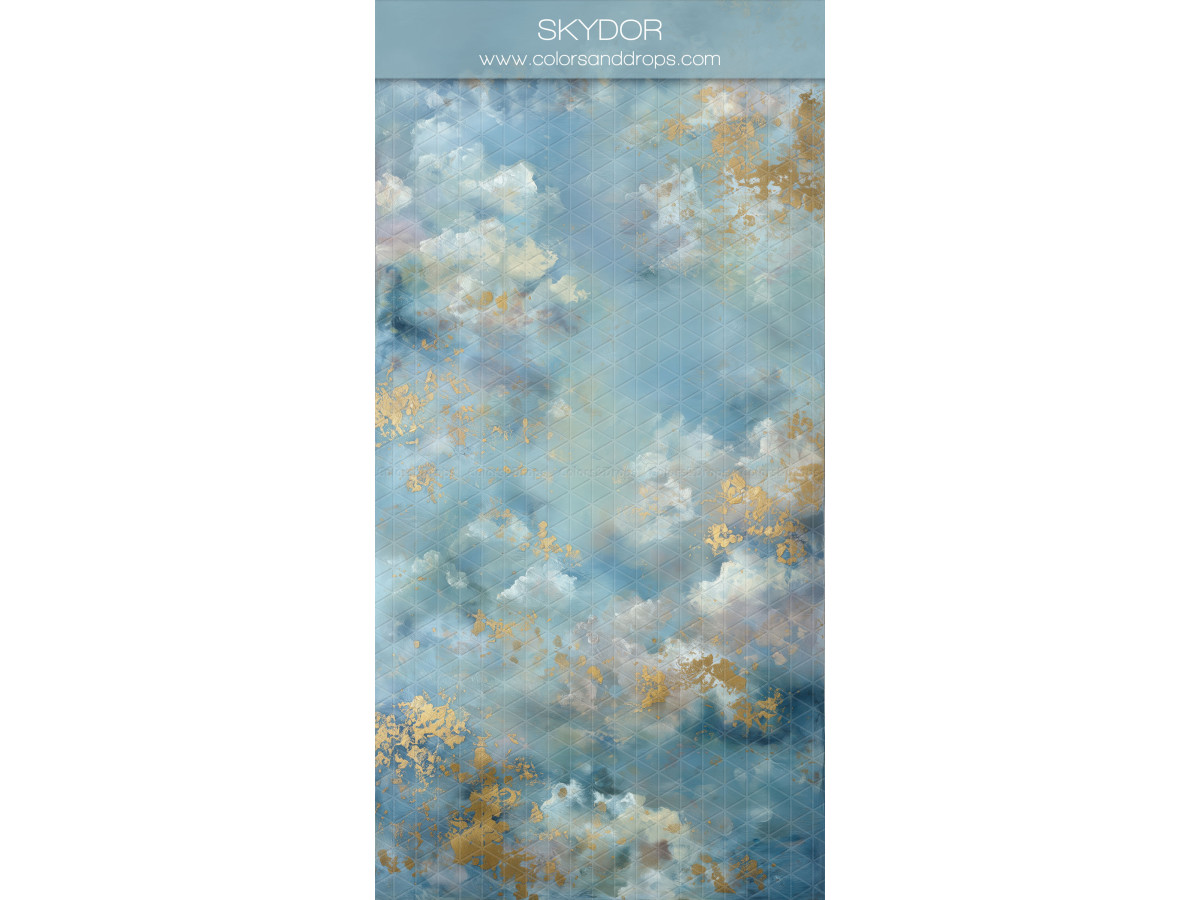Sky blue textured photo backdrop & floor Skydor – blue clouds with golden leaves | Colors&Drops