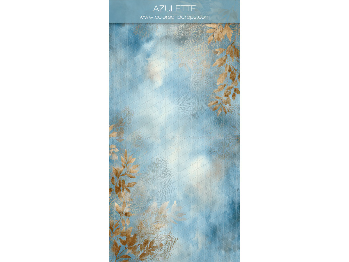 Fondo y suelo fotográficos texturizados Azulette – textura azul cielo con follaje dorado | Colors&Drops