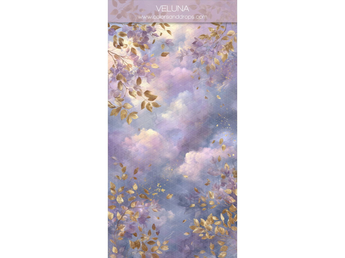 Fond photo lavande texturé Veluna – feuilles dorées et nuages lavande | Colors&Drops
